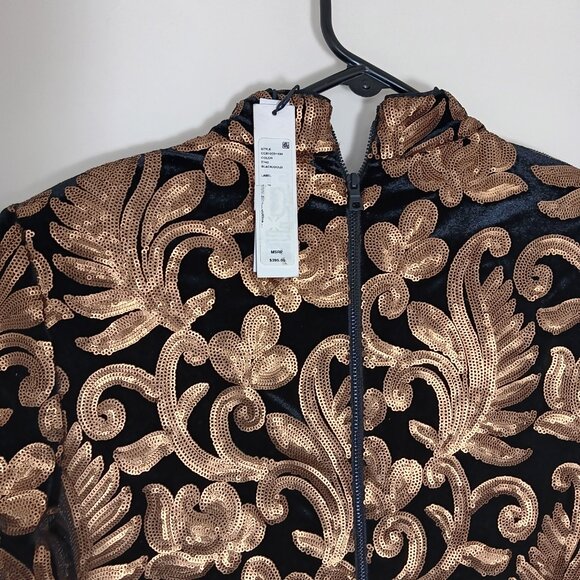 alice +olivia inka mock neck dress in black and gold size6 - Picture 7 of 8